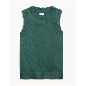 J.CREW Factory Sleeveless Slub Sweater Vest Knit Ribbed Trim Green Size L